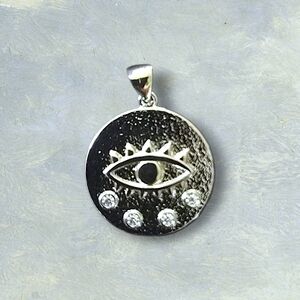 NWOT - Vintage-Inspired Silver Tone Evil Eye Coin Pendant